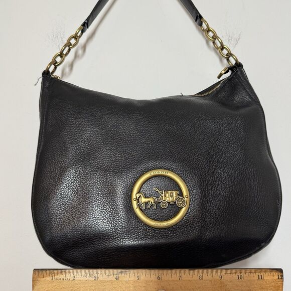 Coach Elle Black Pebble Leather Hobo Bag Large Carriage Shoulder Purse F31400 - Picture 8 of 16